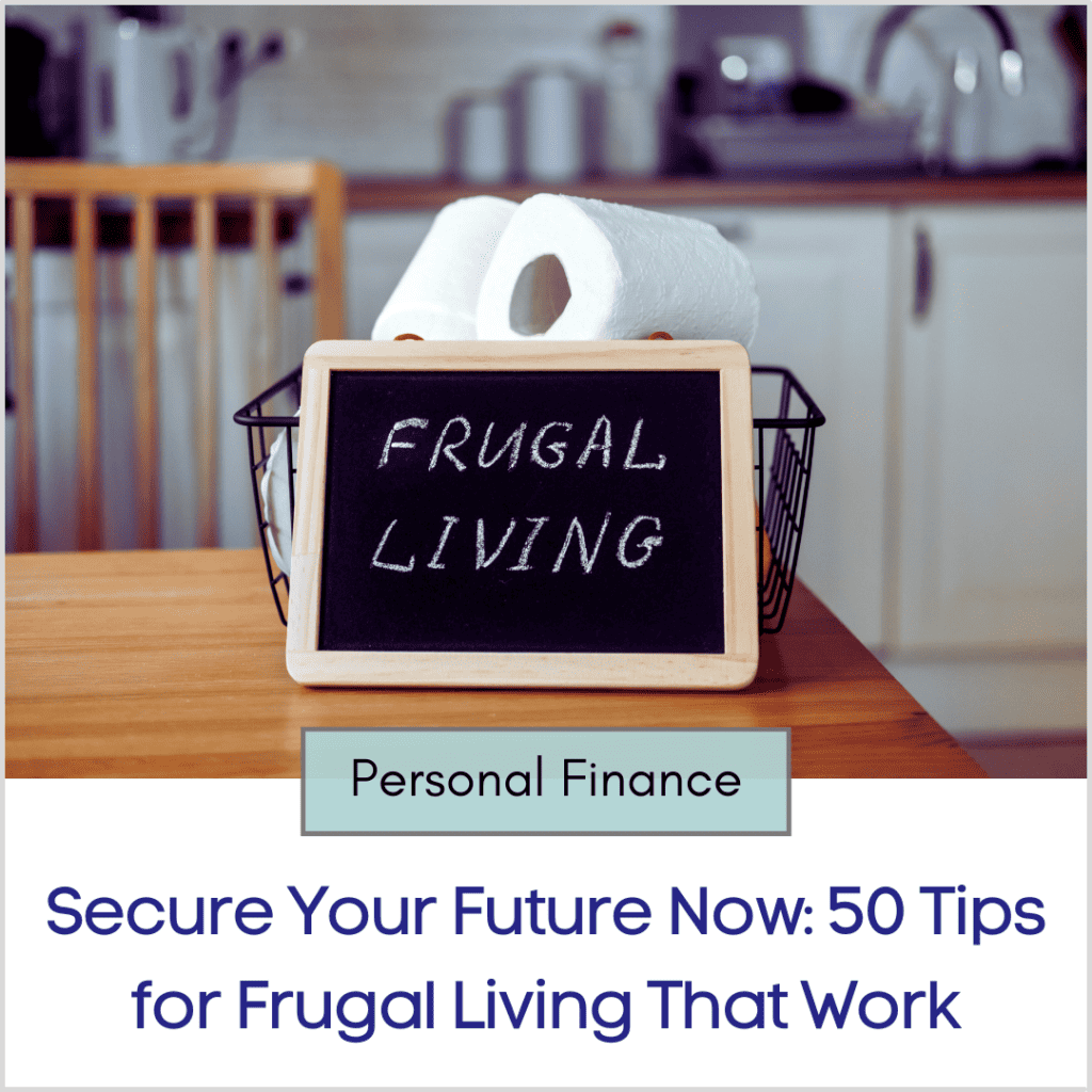 A basket of toilet paper with a frugal living sign attached