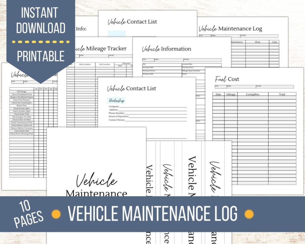 A vehicle maintenance log printable